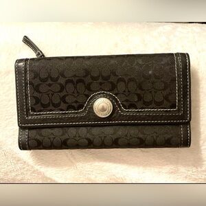 Coach Black Signature Canvas Wallet with Silver Snap